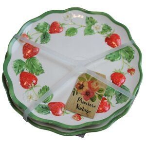 Primrose Vintage Strawberry Melamine 6.5" Dessert Plates Scallop Set of 4 NWT